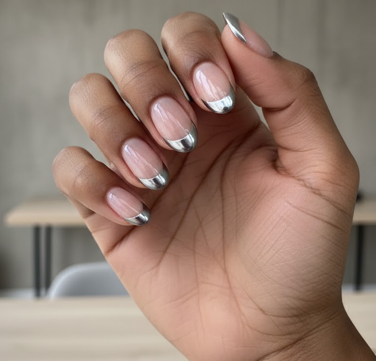 grey chrome nails