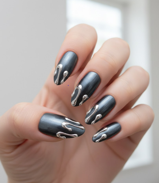 grey chrome nails