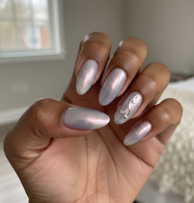 grey chrome nails