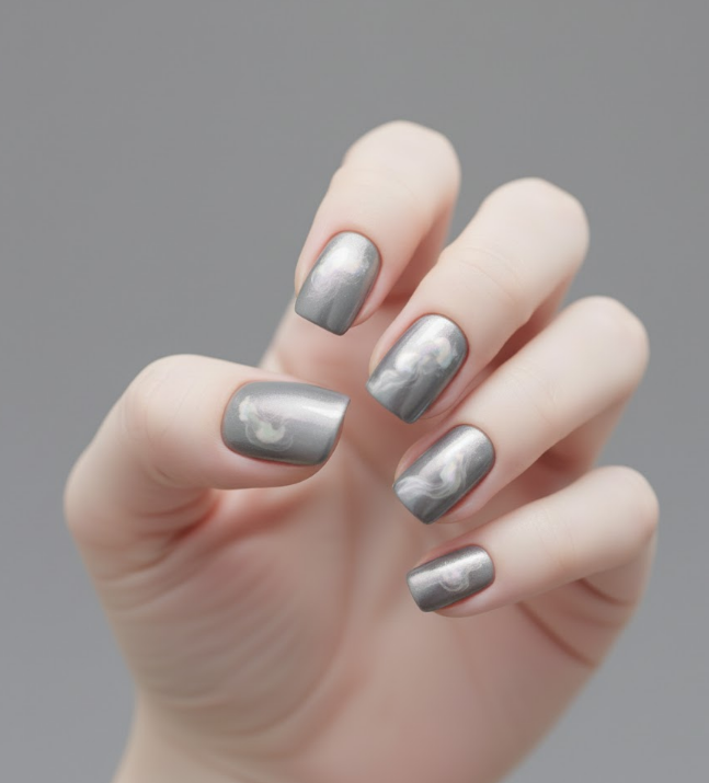grey chrome nails