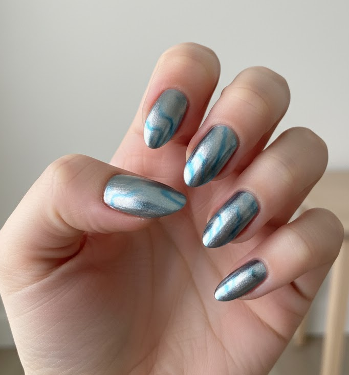 grey chrome nails