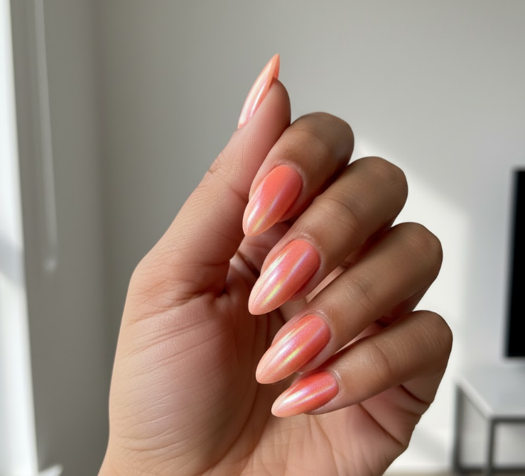 coral chrome nails