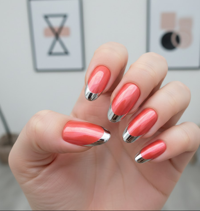 coral chrome nails