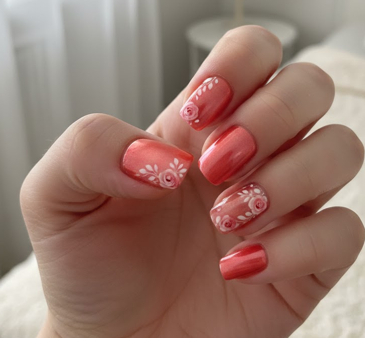 coral chrome nails