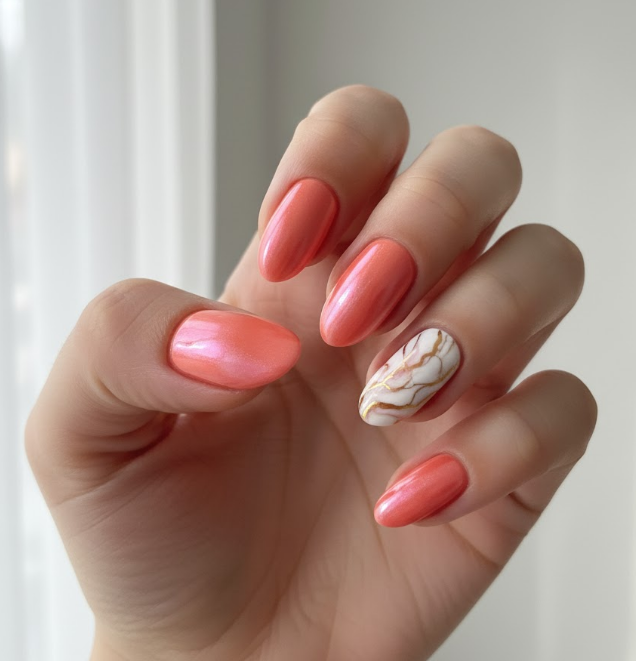 coral chrome nails
