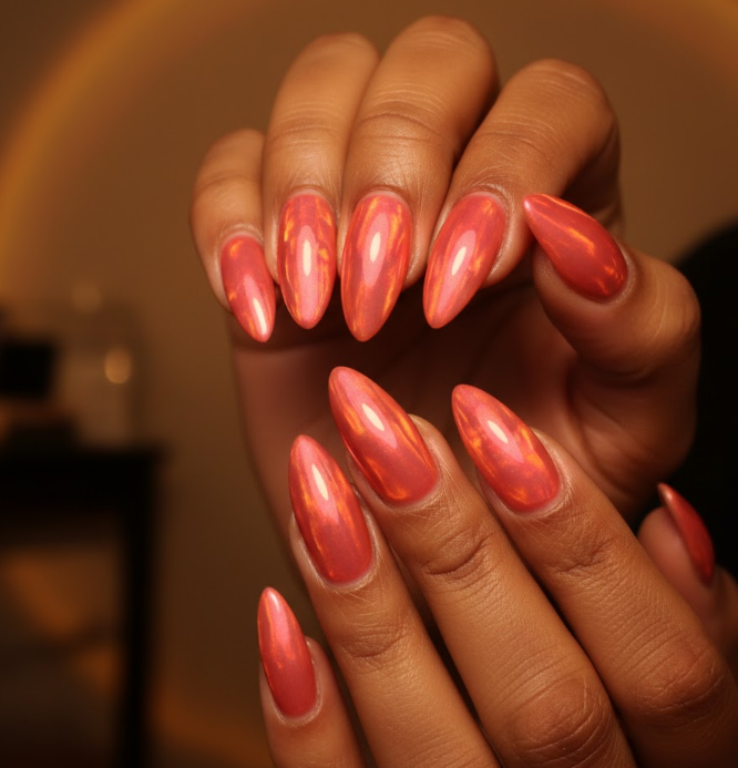 coral chrome nails