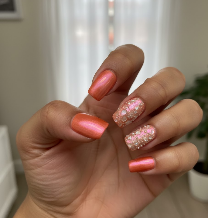 coral chrome nails