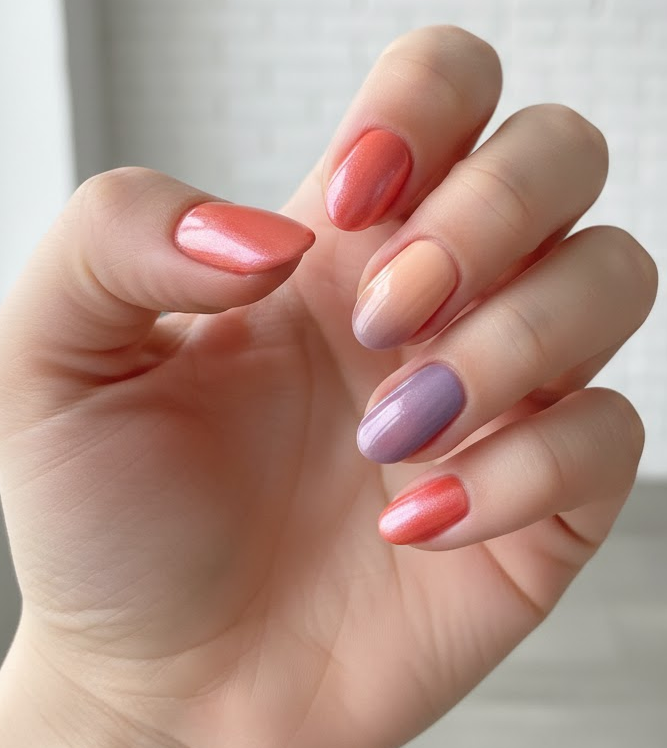 coral chrome nails
