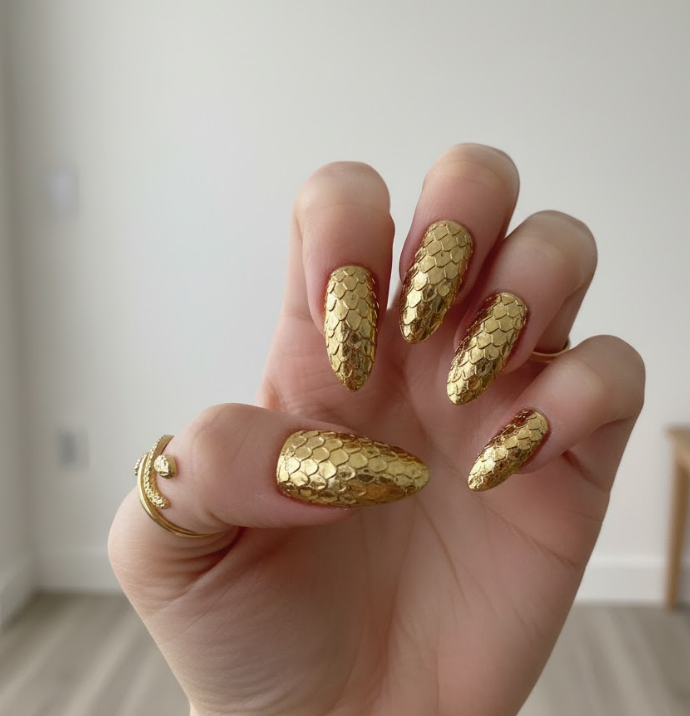 gold chrome nails