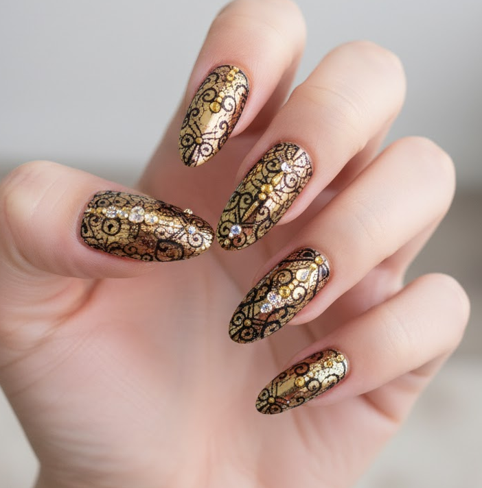gold chrome nails
