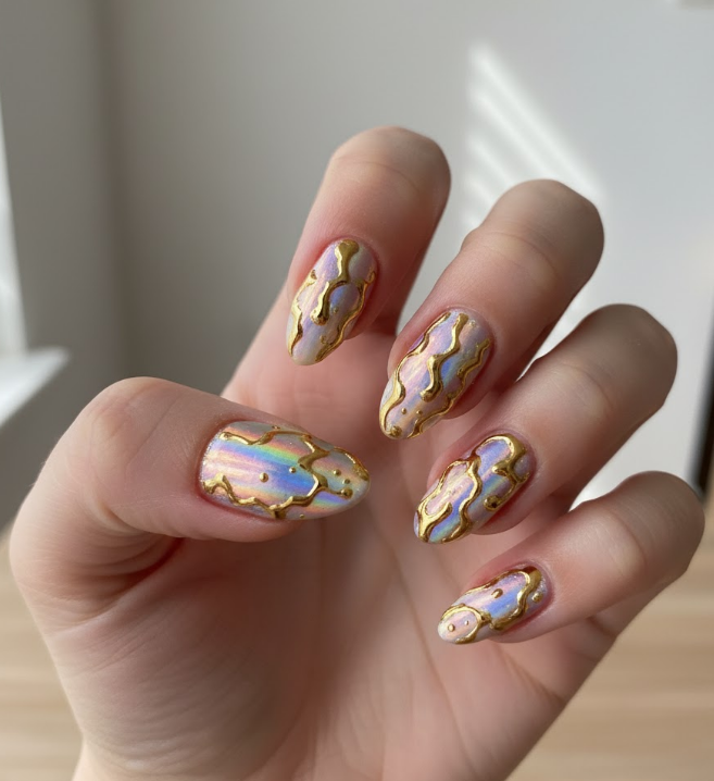 gold chrome nails