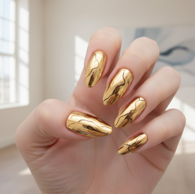 gold chrome nails