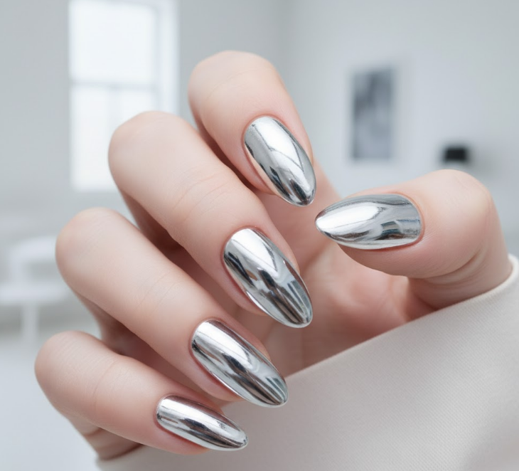 silver chrome nails