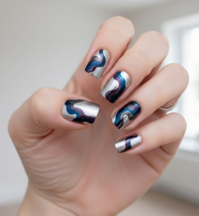 silver chrome nails