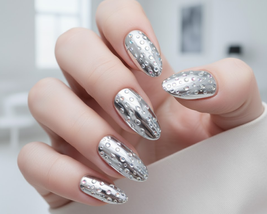 silver chrome nails