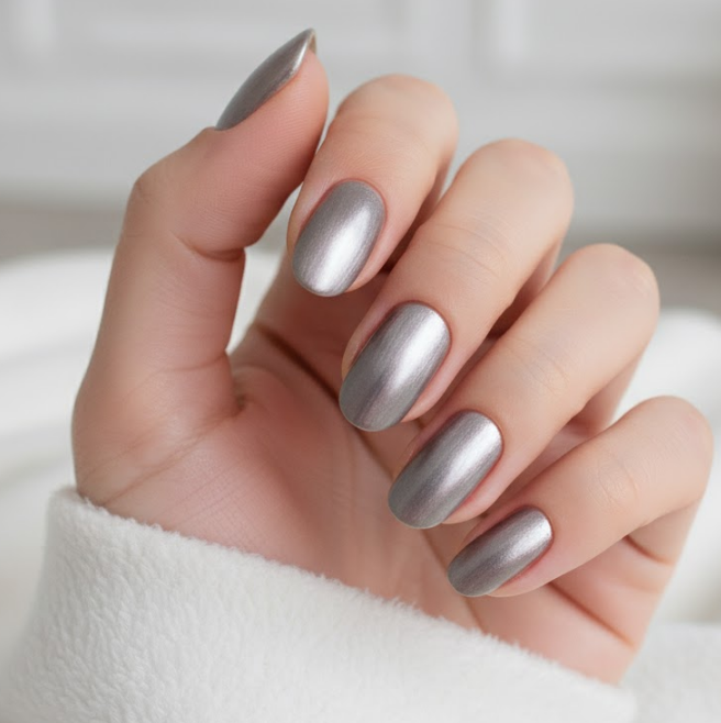 silver chrome nails