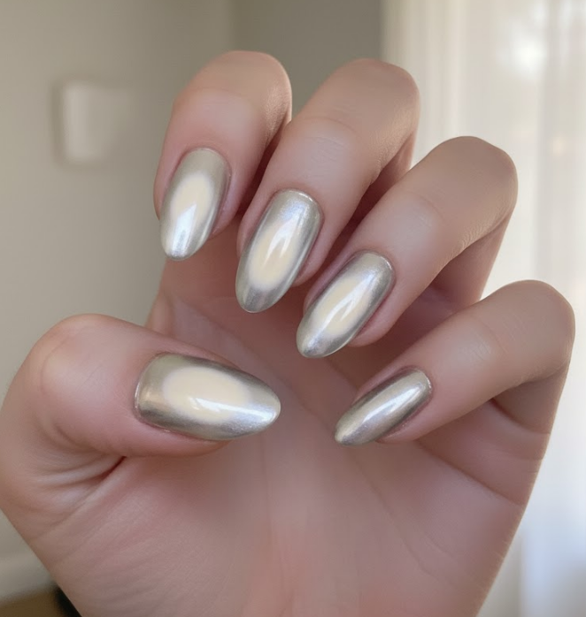 silver chrome nails