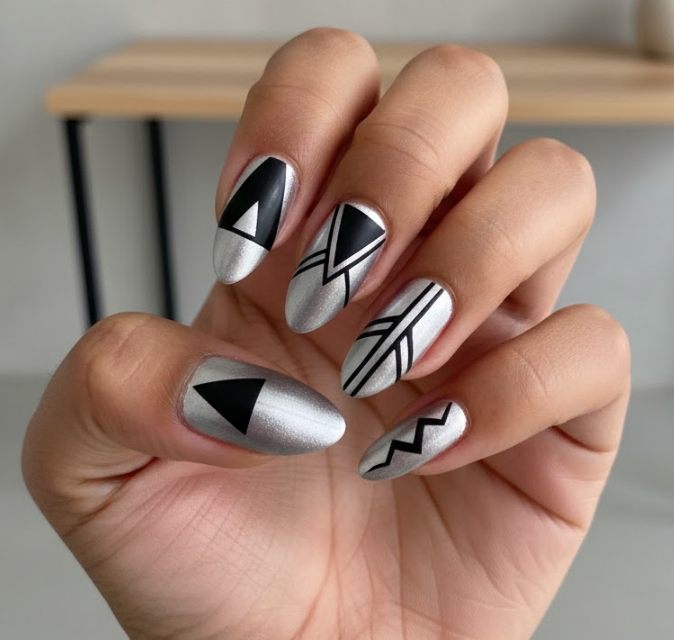 silver chrome nails