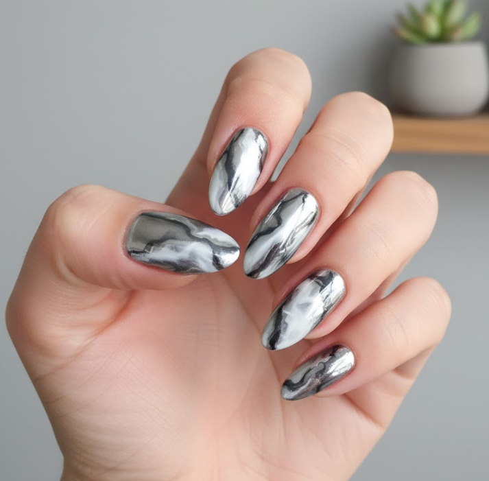 silver chrome nails