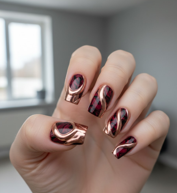 rose gold chrome nail