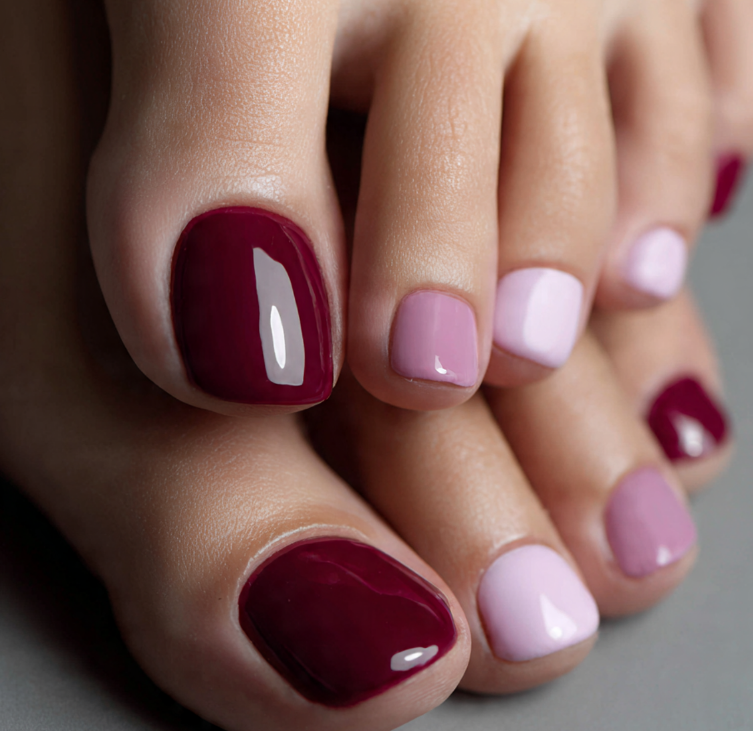 maroon toe nails