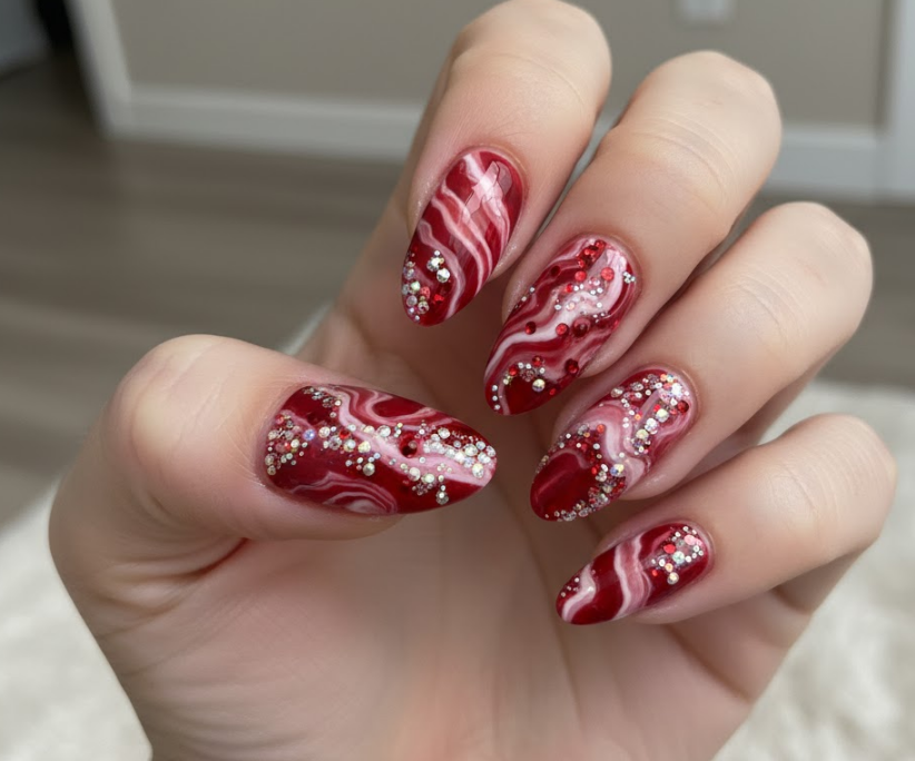 red marble nails