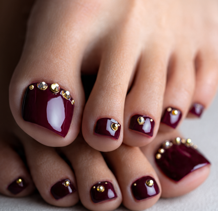 maroon toe nails