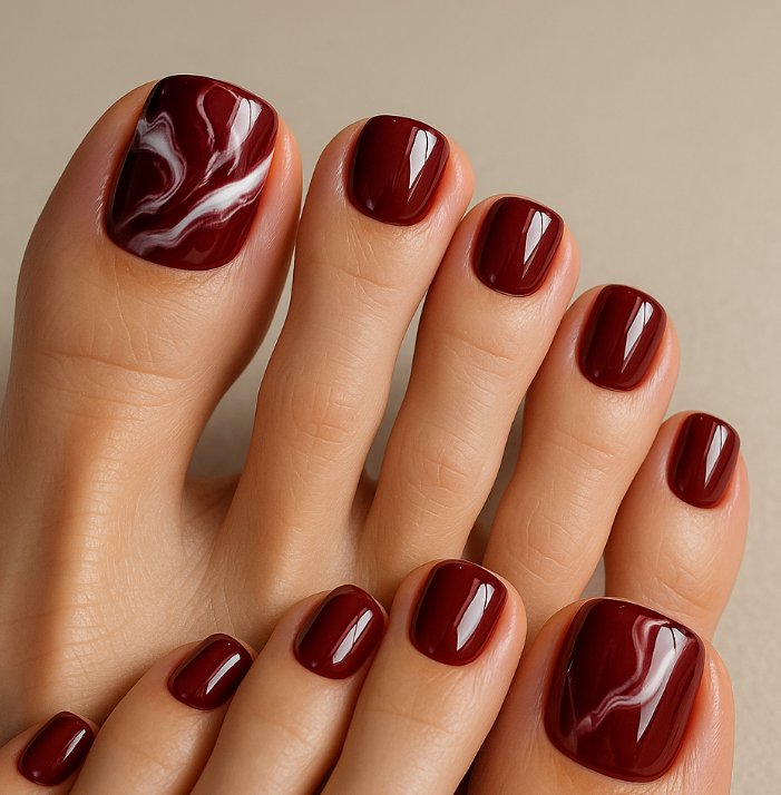 maroon toe nails