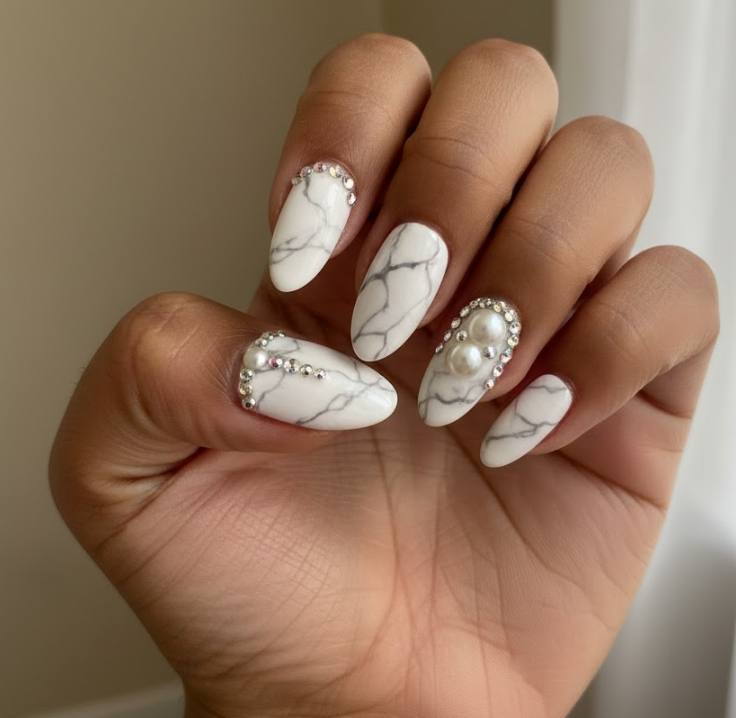 white marble nails