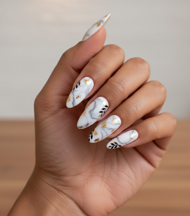 white marble nails