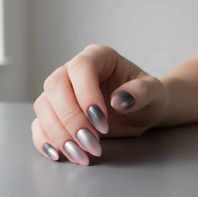silver ombre nails