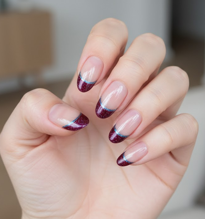 burgundy glitter nails