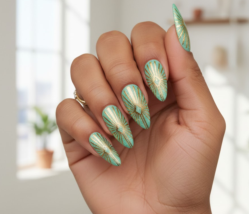 mint green glitter nails