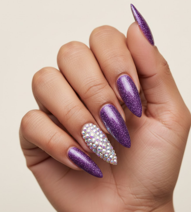 purple glitter nails