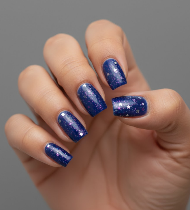 purple glitter nails