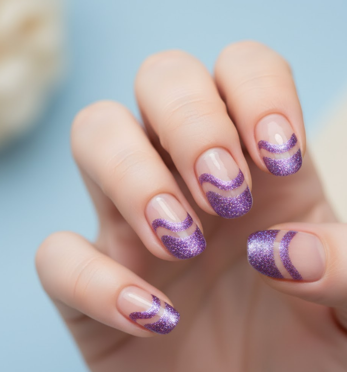 purple glitter nails