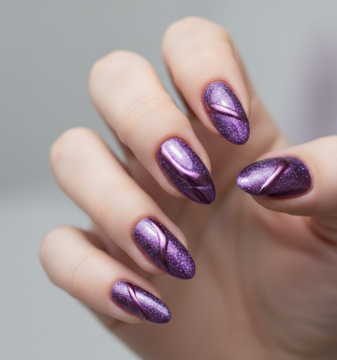 purple glitter nails