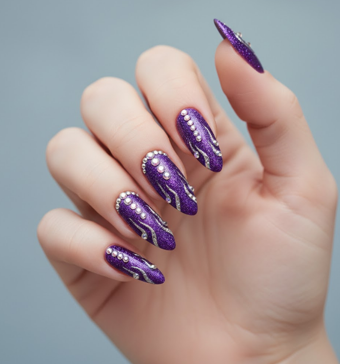 purple glitter nails