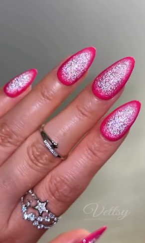 pink glitter nails
