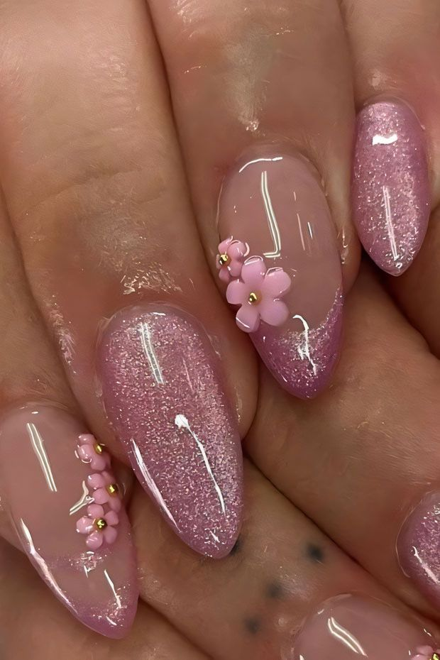 pink glitter nails