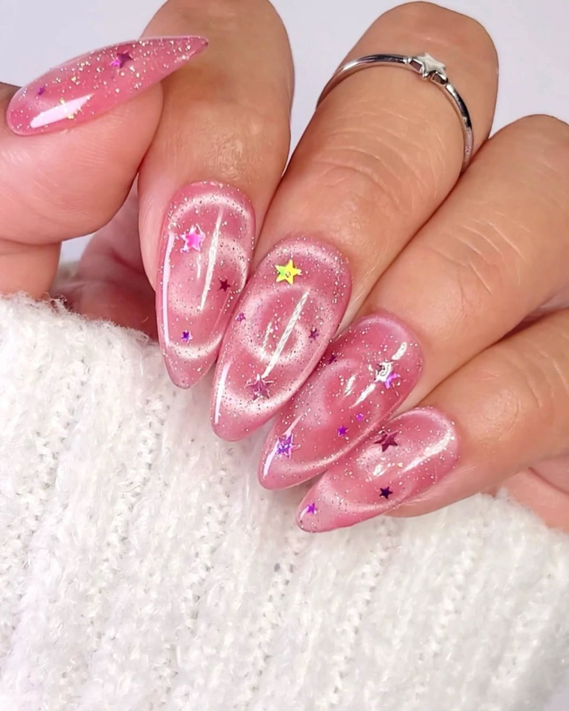 pink glitter nails