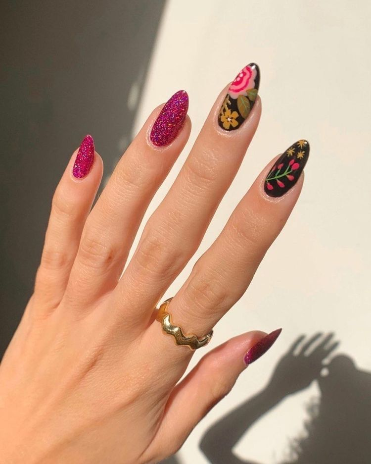 pink glitter nails
