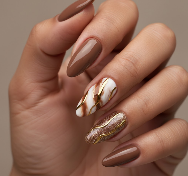 brown glitter nails