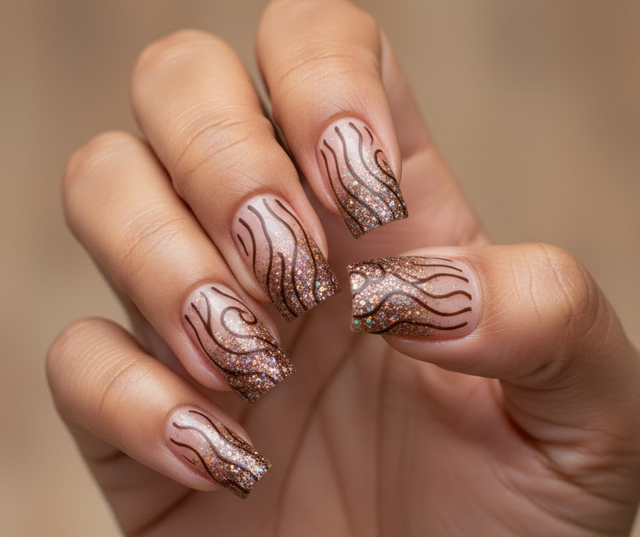 brown glitter nails