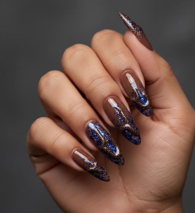 Brown Glitter Nails