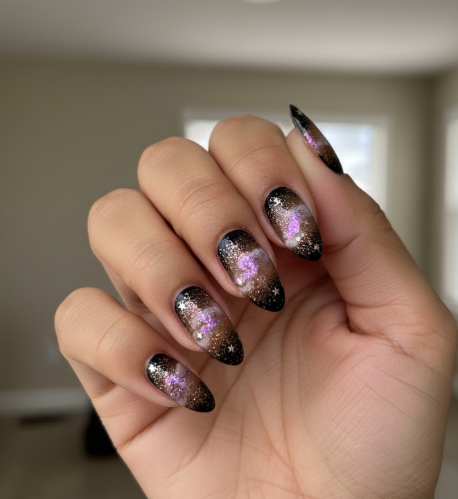 brown glitter nails