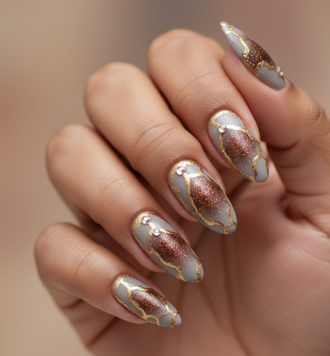 brown glitter nails