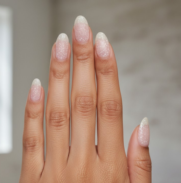 white glitter nails