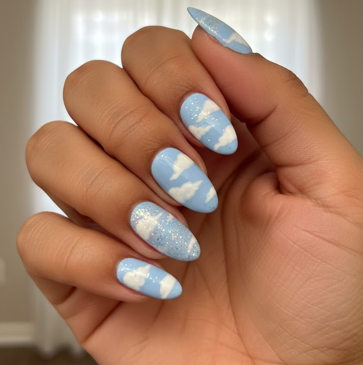 white glitter nails