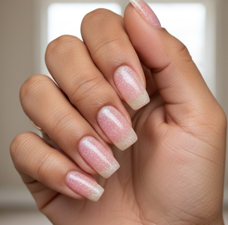 white glitter nails